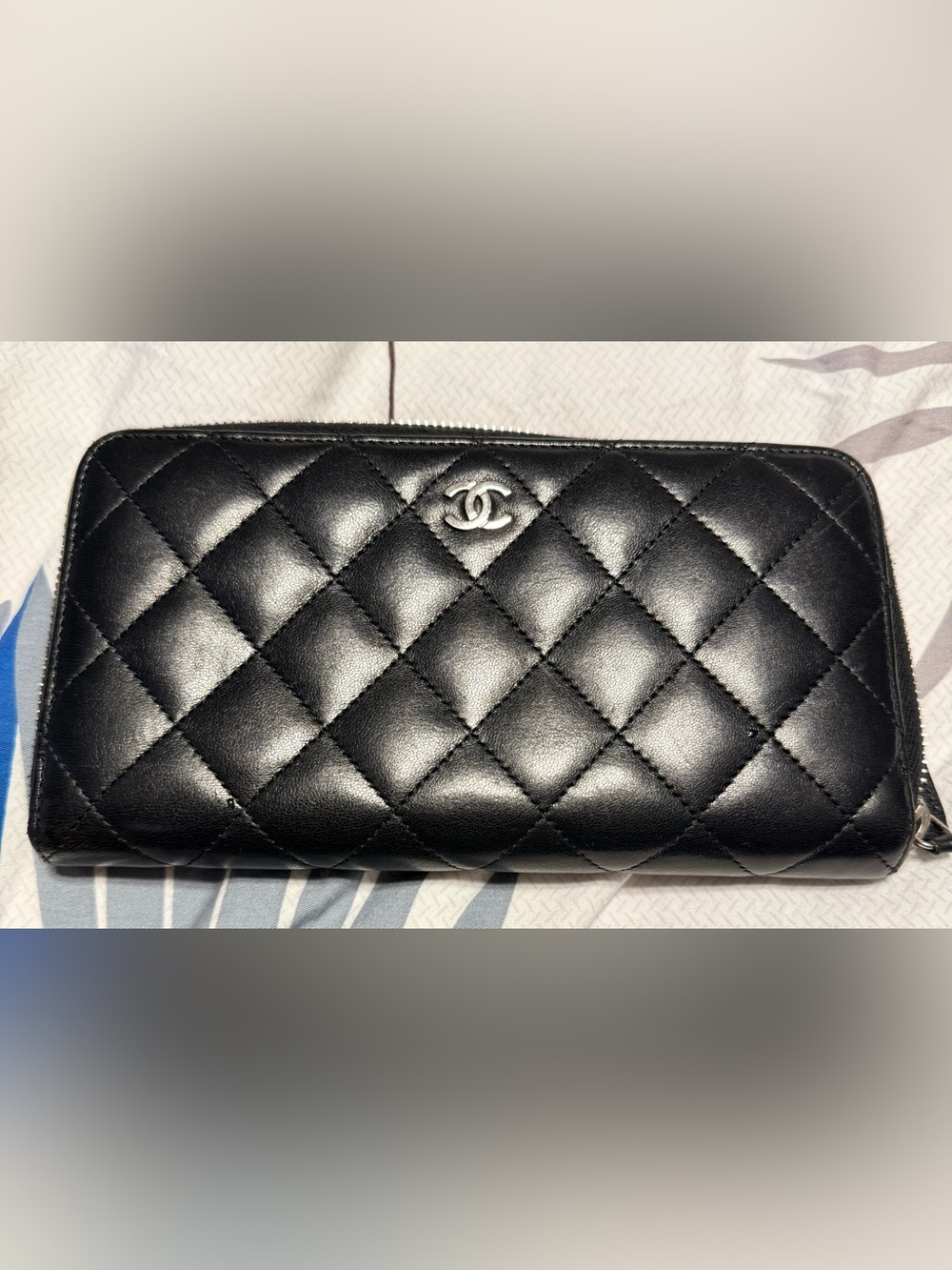 CHANEL Black Quilted Leather Wallet with Silver CC Logo